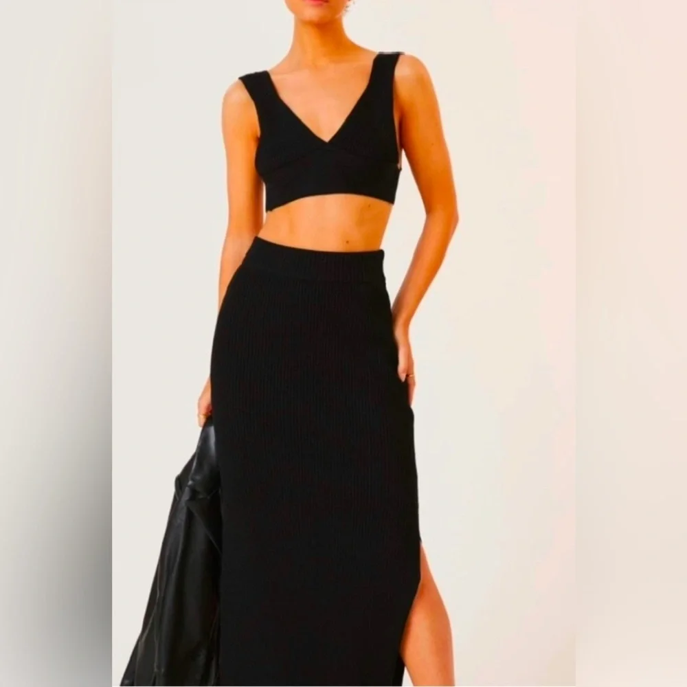 Anthropologie Black “Ribbed” Knit Skirt Set